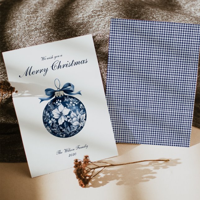 Carte de Noël Ornement bleu traditionnel (Créateur téléchargé)