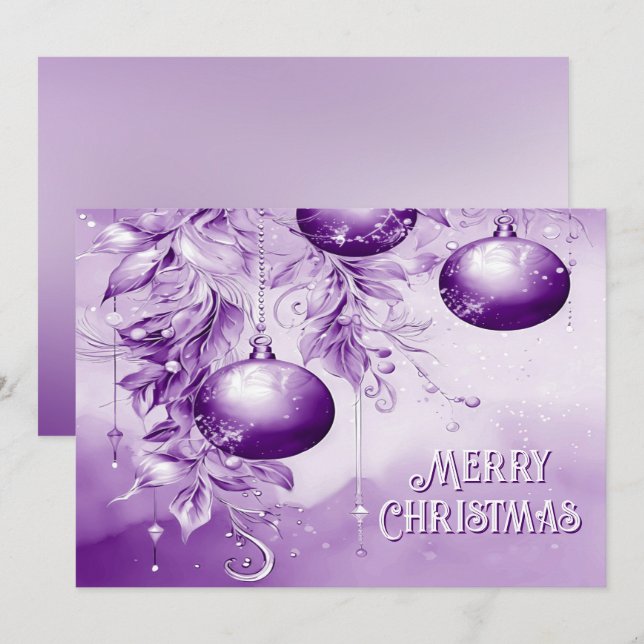Carte de Noël Ornements violets (Devant / Derrière)