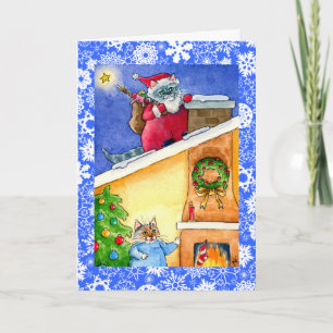 Carte de Noël ou de vacances de Père Noël de chat
