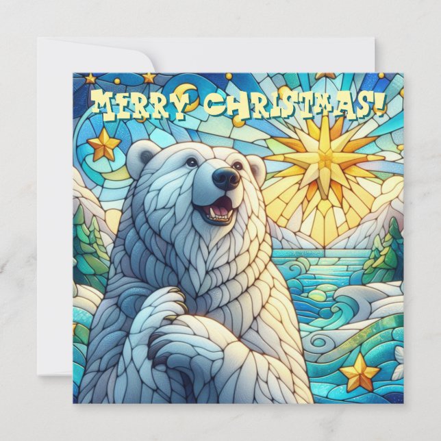 Carte de Noël Ours Polaire Faux Vitrail (Devant)