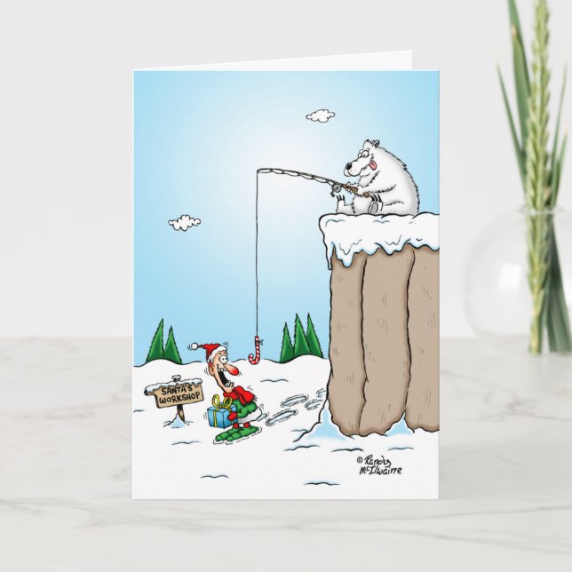 Carte de Noël Ours Polaire Pêche pour Elfes (Devant)