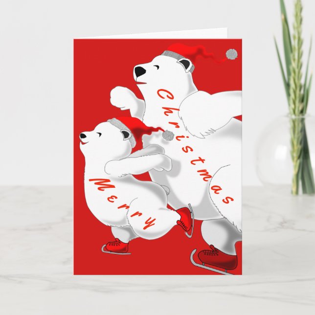 Carte de Noël Patinage Bears Famille (Devant)