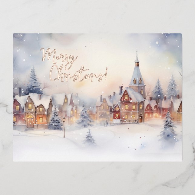 Carte de Noël, paysage hivernal neige (Recto)