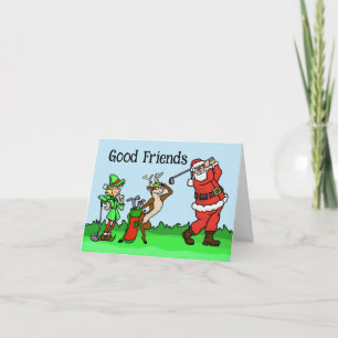 Carte de Noël père Noël, Elf et Rudolph Golf