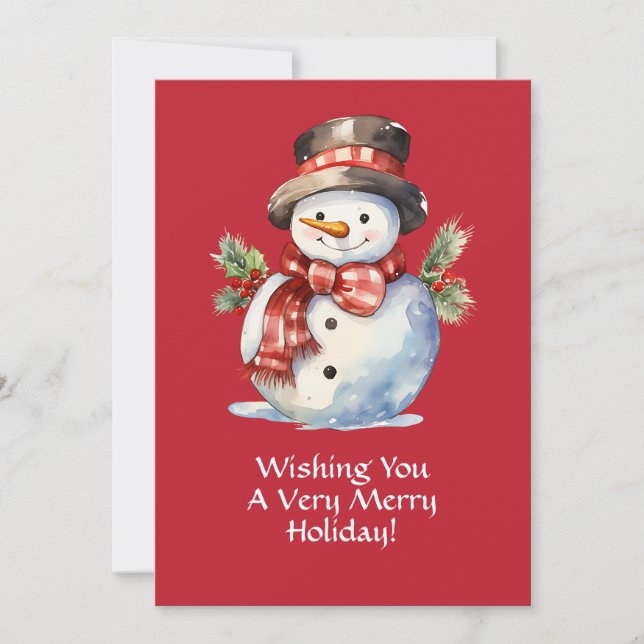 Carte de Noël Père Noël en aquarelle souriante (Devant)