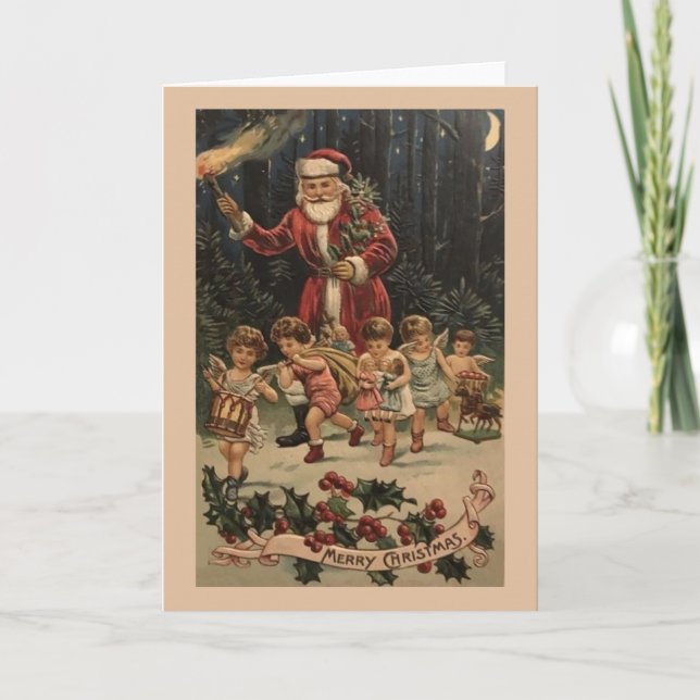Carte de Noël Père Noël et Anges victoriens (Devant)