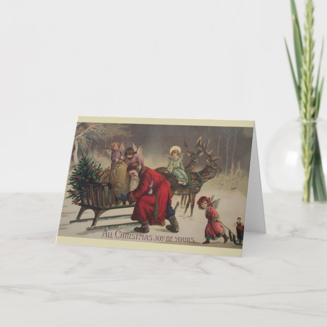 Carte de Noël Père Noël et Anges victoriens (Devant)