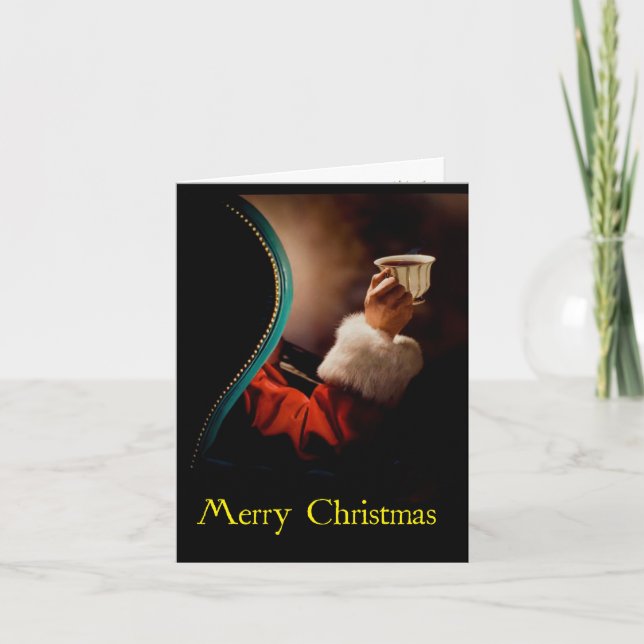 Carte de Noël Père Noël et Café de style rétro (Devant)