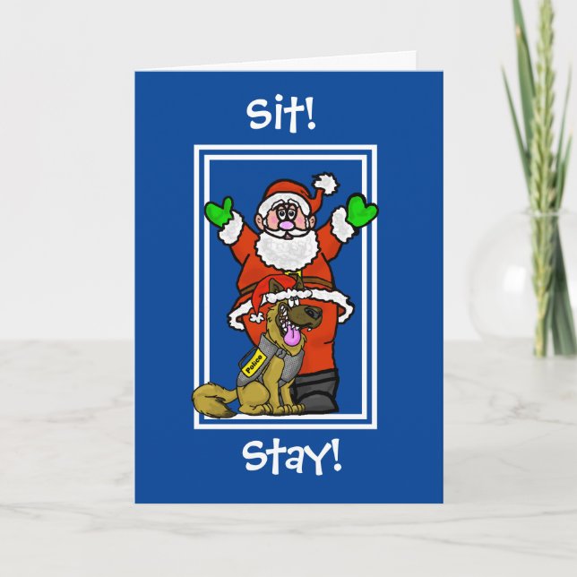 Carte de Noël père Noël Et Chien De Police (Devant)