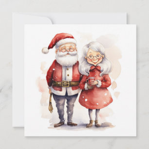 Carte de Noël père Noël et Mme Claus