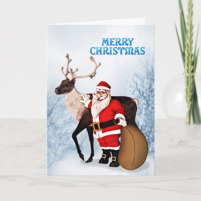 Carte de Noël père Noël et rennes pour les clients (Devant)