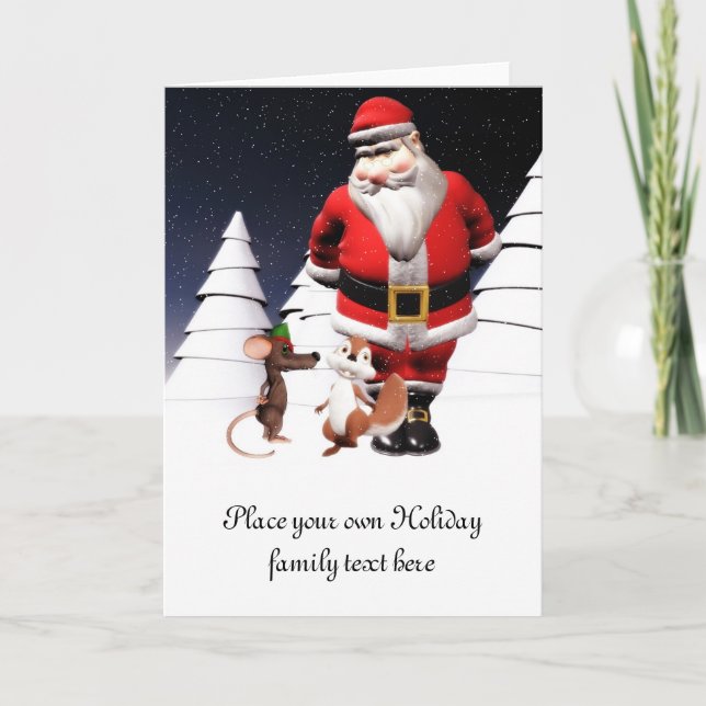 Carte de Noël père Noël et souris (Devant)