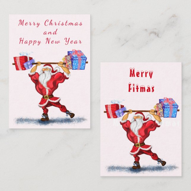 Carte de Noël Père Noël Fitness Amusant (Devant / Derrière)