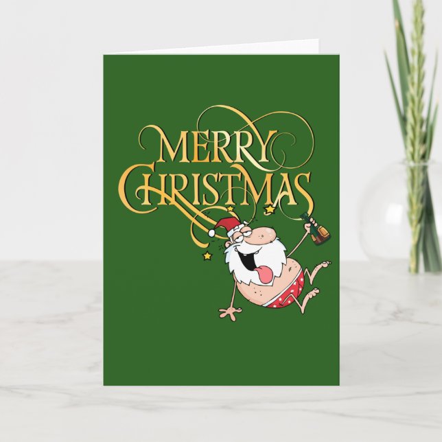 Carte de Noël Père Noël ivre (Devant)