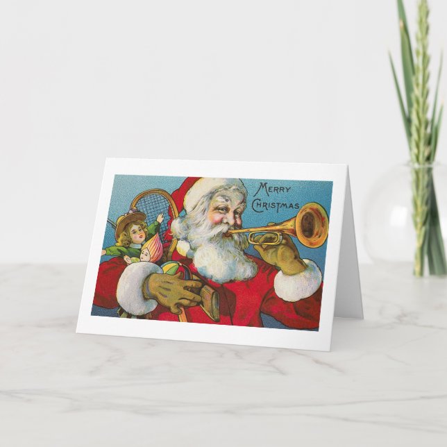 Carte de Noël "Père Noël joue à la trompette" (Devant)