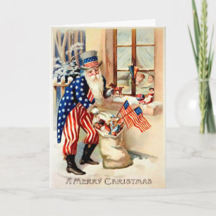 Carte de Noël Père Noël Patriotique vintage