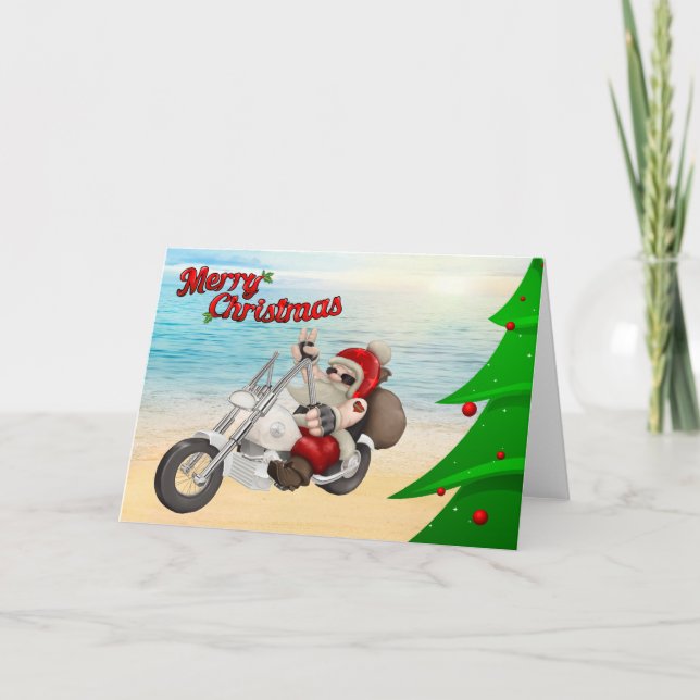 Carte de Noël Père Noël pour moto (Devant)