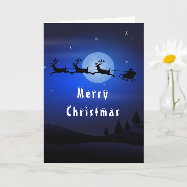 Carte de Noël Père Noël Reindeer Pleine lune (Petite plante)