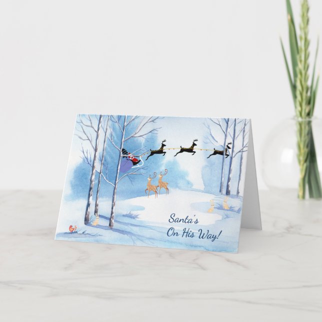 Carte de Noël, Père Noël sur son chemin (Devant)