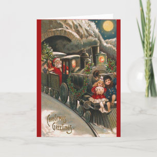 Carte de Noël père Noël Train Vintage