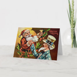 Carte de Noël Père Noël vintage et Oncle Sam