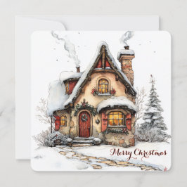 Carte de Noël personnalisable avec maison à l'aqua