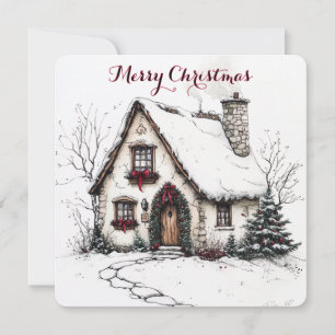 Carte de Noël personnalisable avec Watercolor Hous