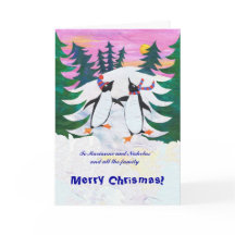 Carte de Noël personnalisable - Pingouins de patin