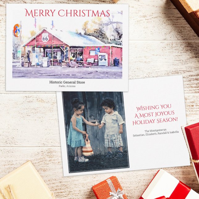 Carte de Noël personnalisée Aquarelle Route 66 (Créateur téléchargé)