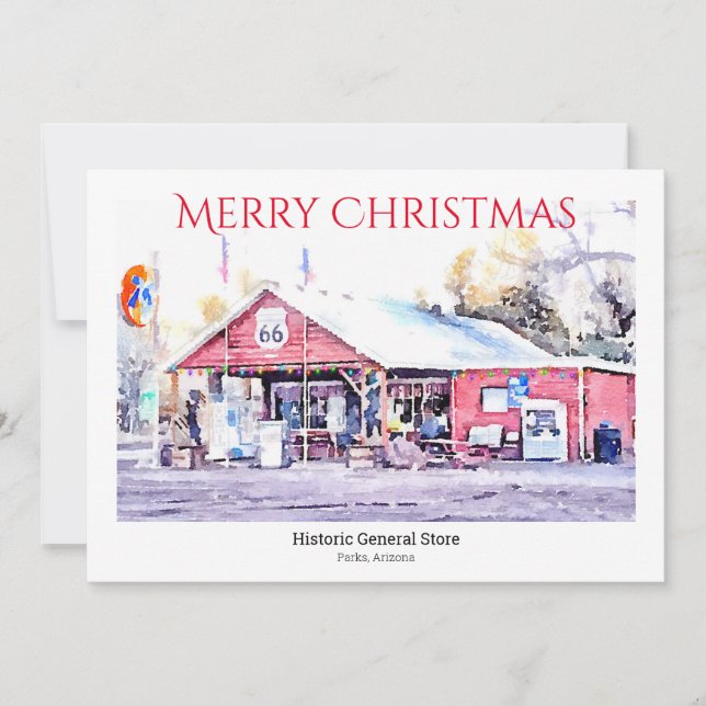 Carte de Noël personnalisée Aquarelle Route 66 (Devant)