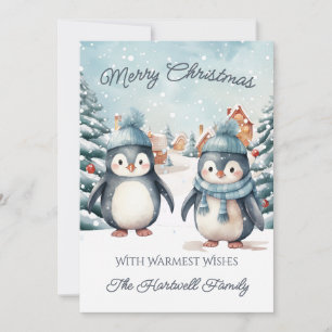 Carte de Noël personnalisée au pingouin plat