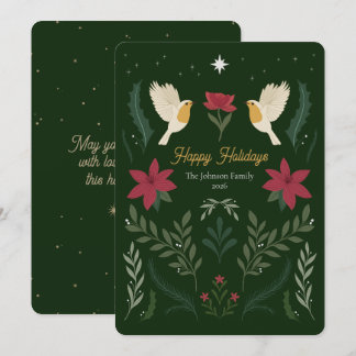Carte de Noël personnalisée au poinsettia et au ro
