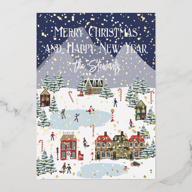 Carte de Noël personnalisée avec neige dorée (Recto)