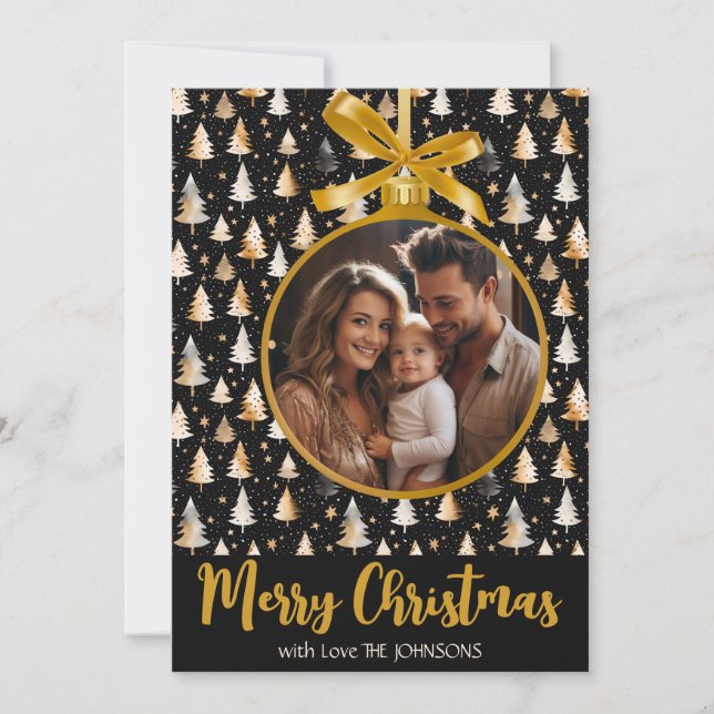 Carte de Noël personnalisée avec ornement d'or (Devant)