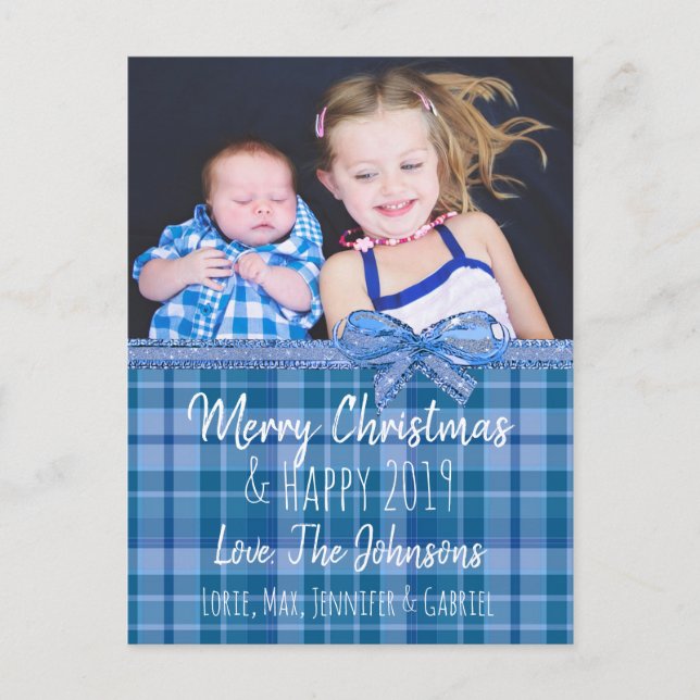 Carte de Noël personnalisée avec photo bleue (Devant)