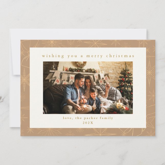 Carte de Noël personnalisée Beige & Or (Devant)