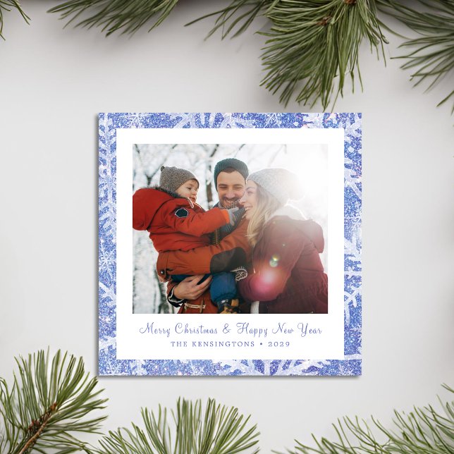 Carte de Noël personnalisée Carré Blue Snowflake (Personalized Square Blue Snowflake Christmas Card)