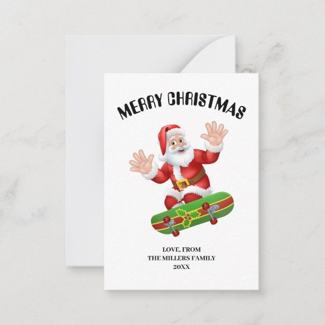 Carte de Noël personnalisée du Père Noël, skateboa (Devant)