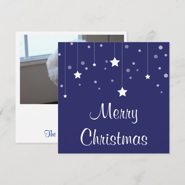 Carte de Noël personnalisée en bleu et blanc (Devant / Derrière)