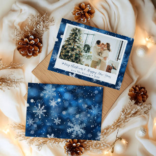Carte de Noël personnalisée flocon de neige bleu