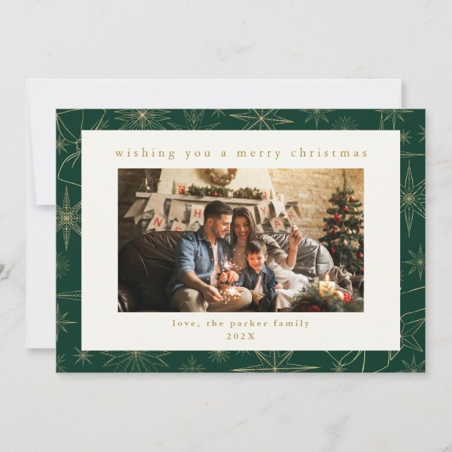 Carte de Noël personnalisée Green & Gold (Devant)