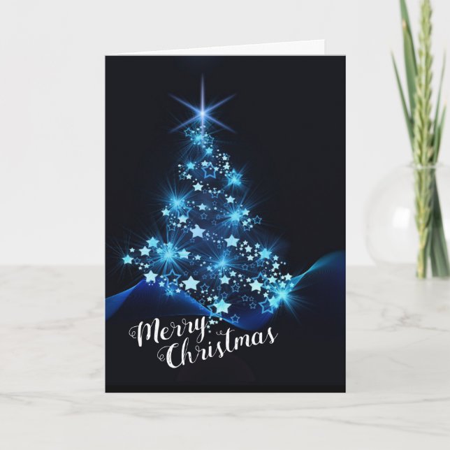 carte de Noël personnalisée moderne bleu arbre (Devant)