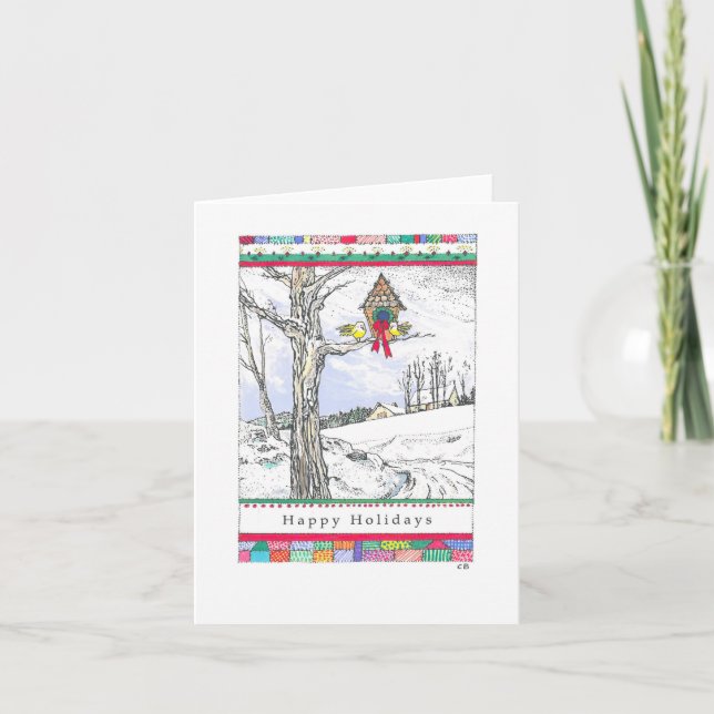 Carte de Noël personnalisée "Oiseaux de neige" (Devant)