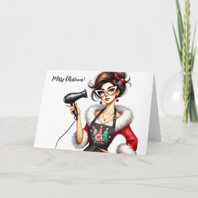 Carte de Noël personnalisée pour coiffeur chic (Devant)