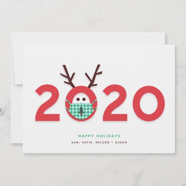 Carte de Noël personnalisée Renne Masqué 2020 (Devant)