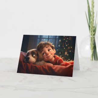 Carte de Noël petit garçon et chiot