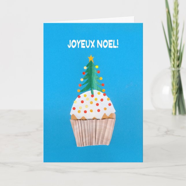 Carte de Noël, petit gâteau français avec l'arbre (Devant)
