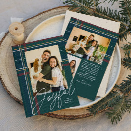 Carte de Noël photo à carreaux verts joyeuse