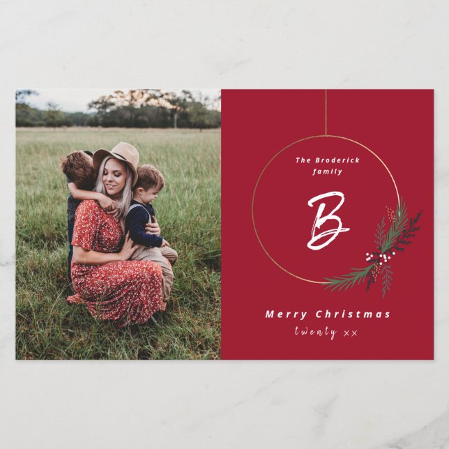 Carte de Noël photo à monogramme couronne Budget (Devant)
