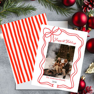 Carte de Noël photo à motif de nœud rouge dessiné 